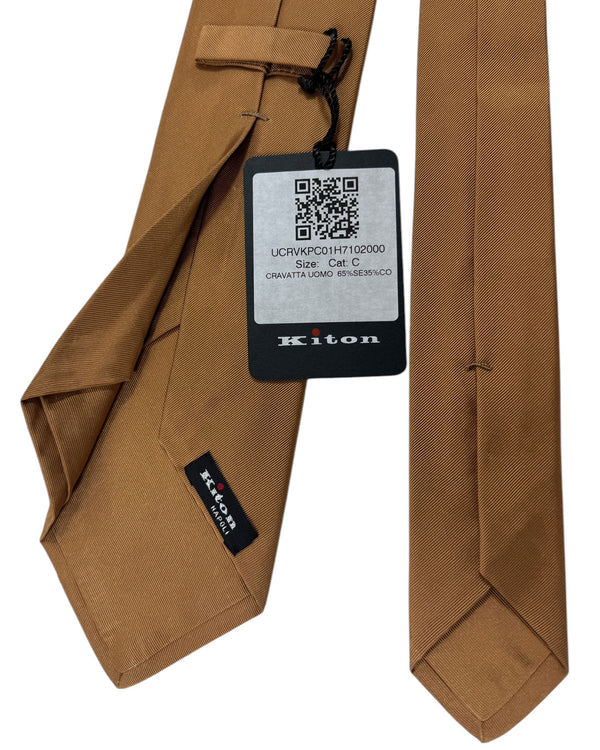 Kiton Tie Light Brown Grosgrain Design - Sartorial Sevenfold Necktie
