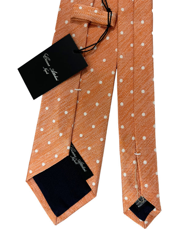 Cesare Attolini Silk Tie Peach-Orange Silver Dots SALE