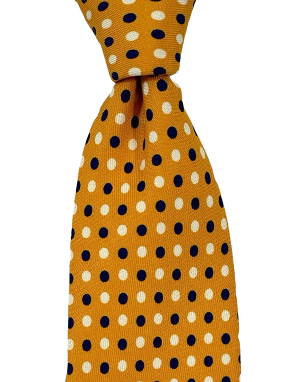 Cesare Attolini Silk Tie Orange Navy White Dots