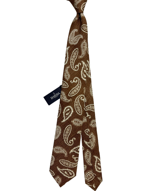Barba Sevenfold Tie Brown White Paisley - Sartorial Neckwear BLACK FRIDAY SALE