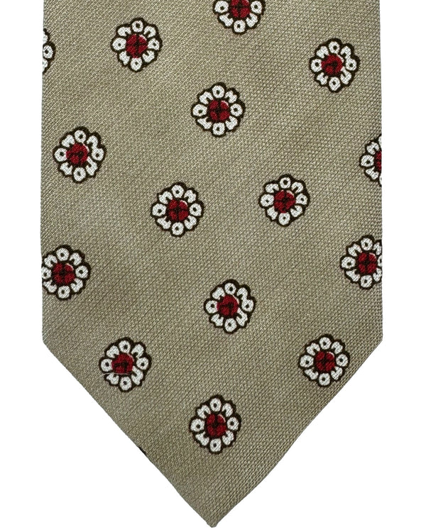 Barba Sevenfold Tie Beige Red Mini Flowers - Sartorial Neckwear SALE