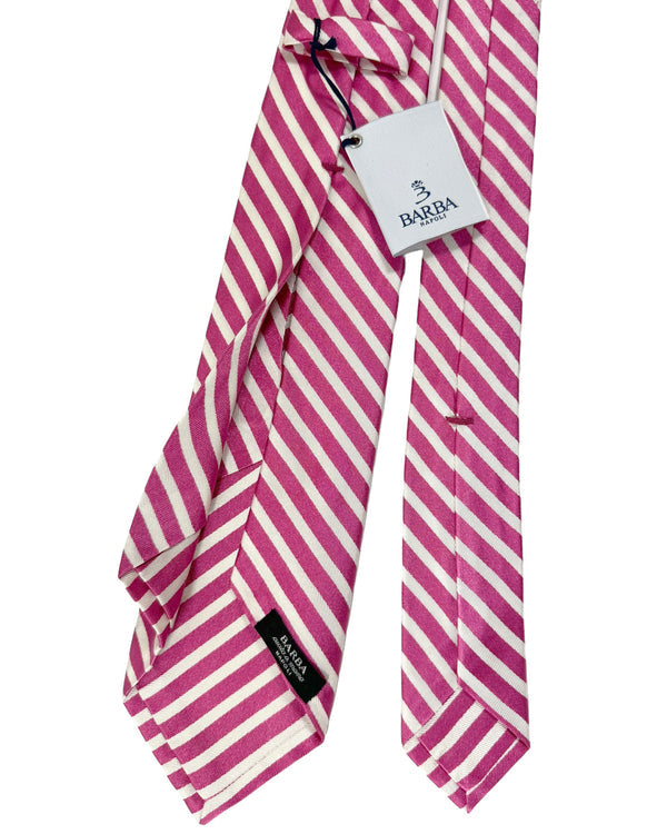 Barba Sevenfold Tie Hot Pink White Stripes Design - Sartorial Neckwear SALE