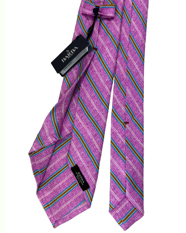 Barba Sevenfold Tie Pink Aqua Olive Stripes Design - Sartorial Neckwear SALE
