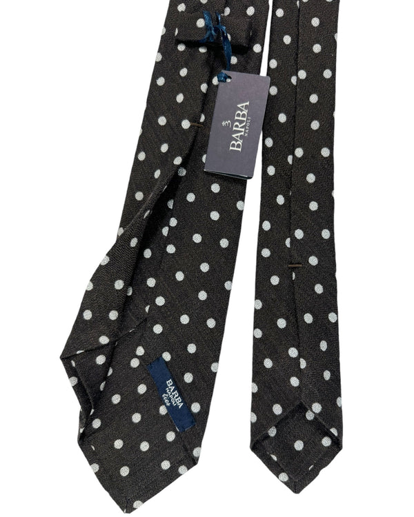 Barba Sevenfold Tie Dark Brown Polka Dots Design - Wool Silk SALE