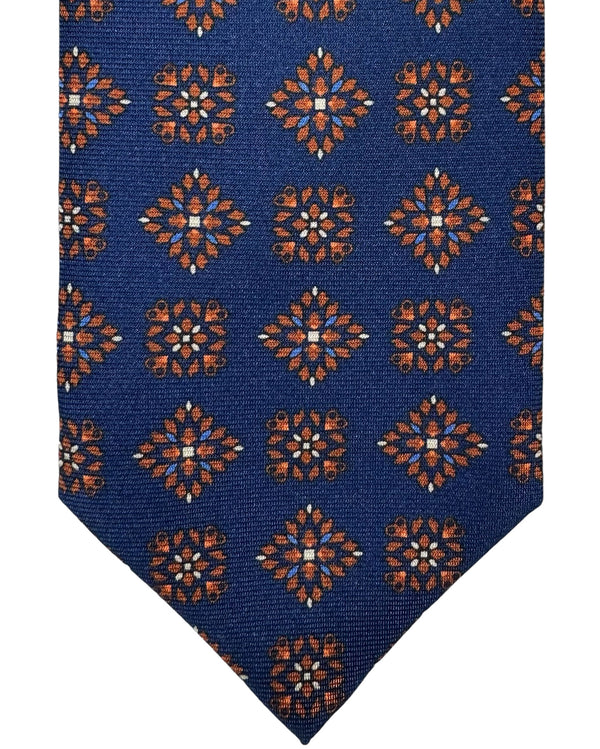 Barba Sevenfold Tie Navy Brown Floral Design - Sartorial Neckwear