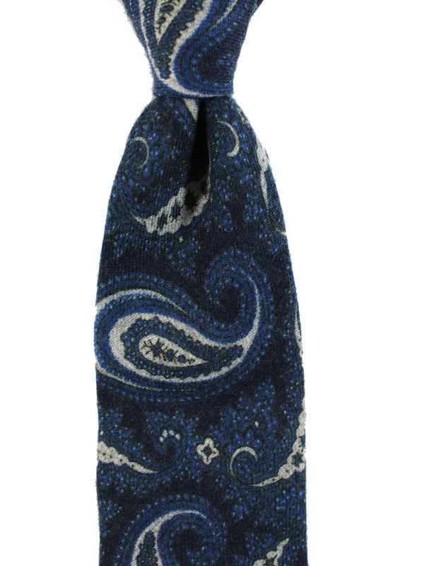 Luigi Borrelli Unlined Tie Dark Blue Gray Paisley - Wool