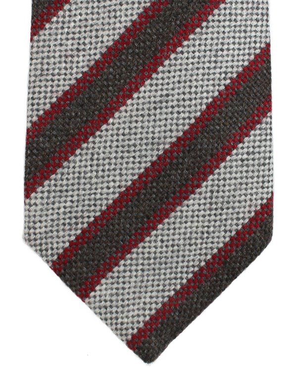 Luigi Borrelli Wool Tie Gray Bordeaux Brown Stripes SALE