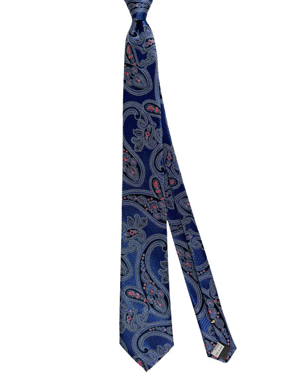 Canali Silk Tie Dark Blue Oversized Paisley Pattern