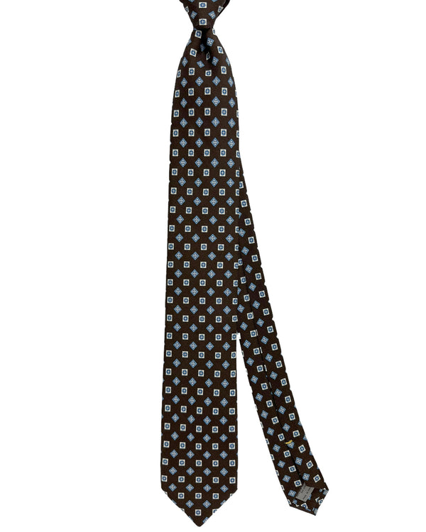 Canali Silk Tie Dark Brown Blue Geometric Pattern - New 2024 Collection