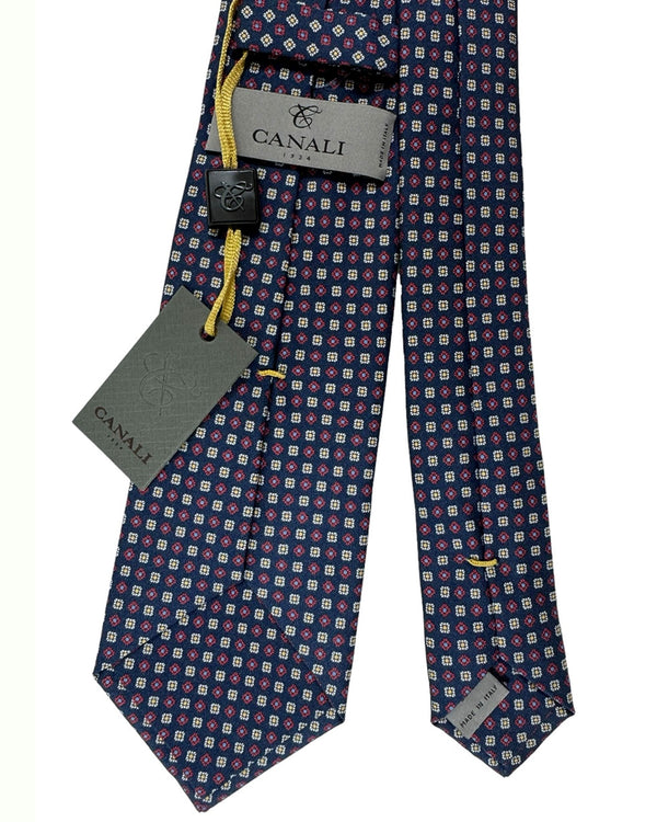Canali Silk Tie Midnight Blue Red Mini Floral