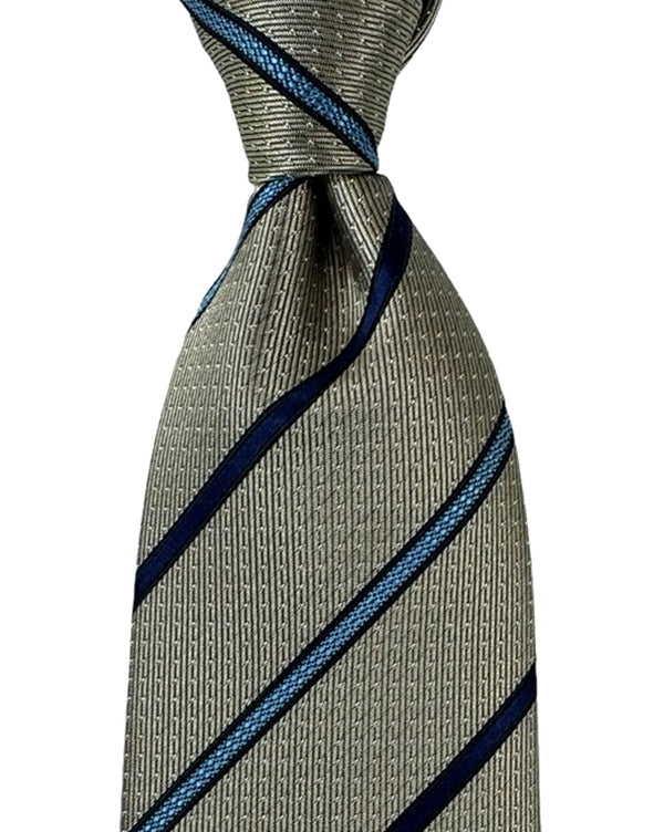 Canali Tie Gray Blue Stripes - Jacquard Silk