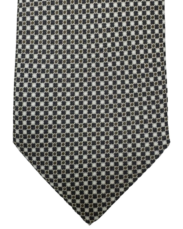 Canali Tie White Gray Brown Micro Pattern