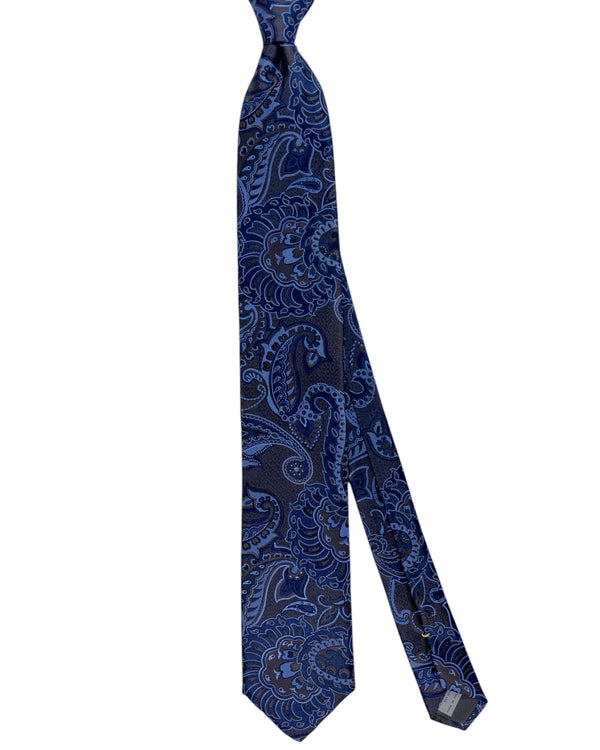 Canali Silk Tie Dark Blue Dark Brown Blue Paisley Ornamental