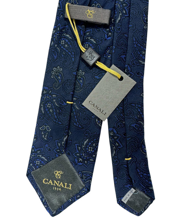 Canali Silk Tie Midnight Blue Gray Paisley - NEW 2024 Collection