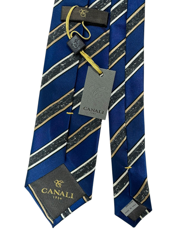 Canali Silk Tie Royal Blue Gray Stripes - Fall/ Winter 2024 Collection