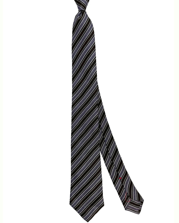 Isaia Tie Dark Brown Purple Stripes Design - Sevenfold Linen Silk Necktie SALE