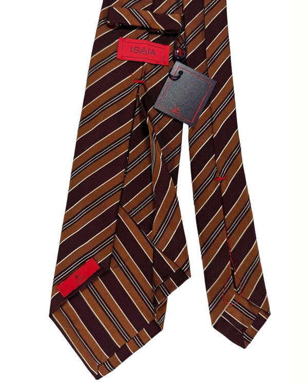 Isaia Tie Brown Stripes Design - Sevenfold Silk Necktie SALE