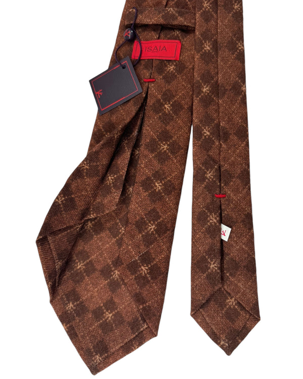 Isaia Tie Brown Plaid Design - Sevenfold Wool Necktie SALE