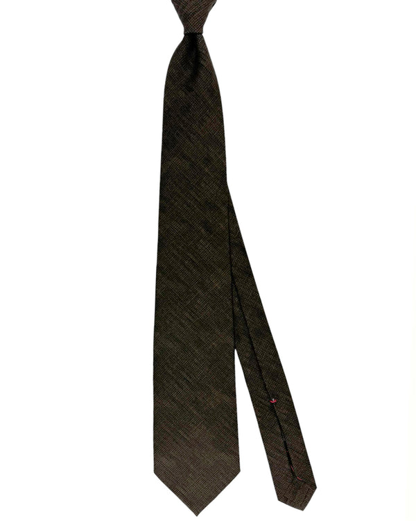 Isaia Tie Brown Micro Check Design - Sevenfold Wool Necktie