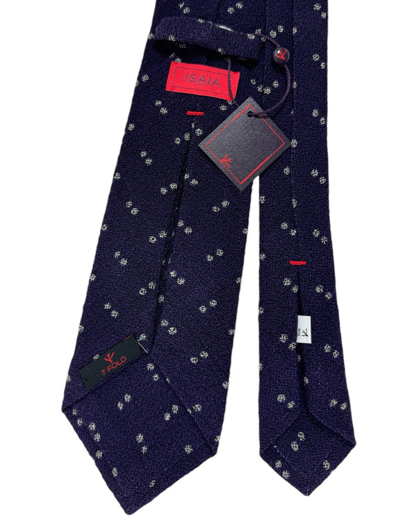 Isaia Tie Dark Purple White Dots Design - Sevenfold Wool Necktie SALE