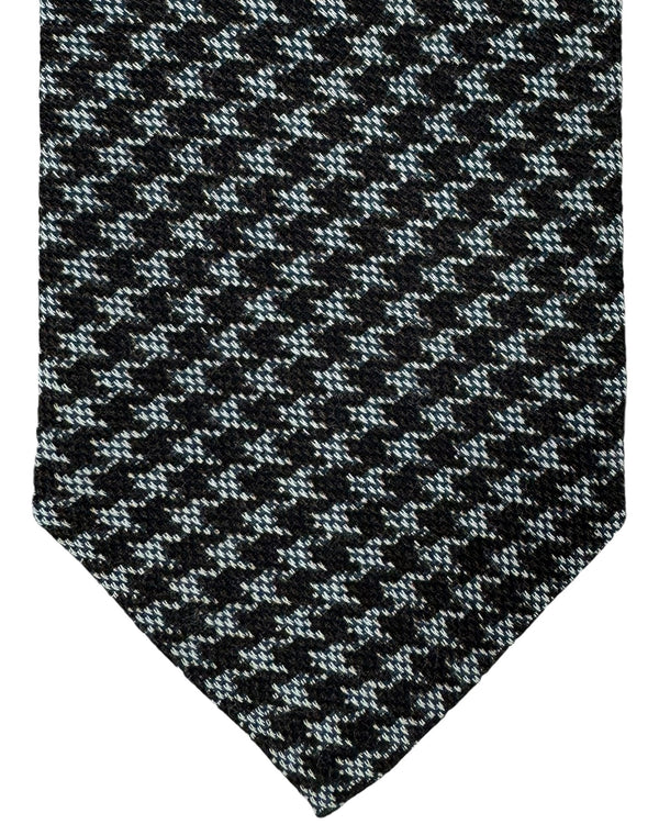 Isaia Sevenfold Tie Dark Brown Gray Silver Houndstooth - Wool Silk SALE
