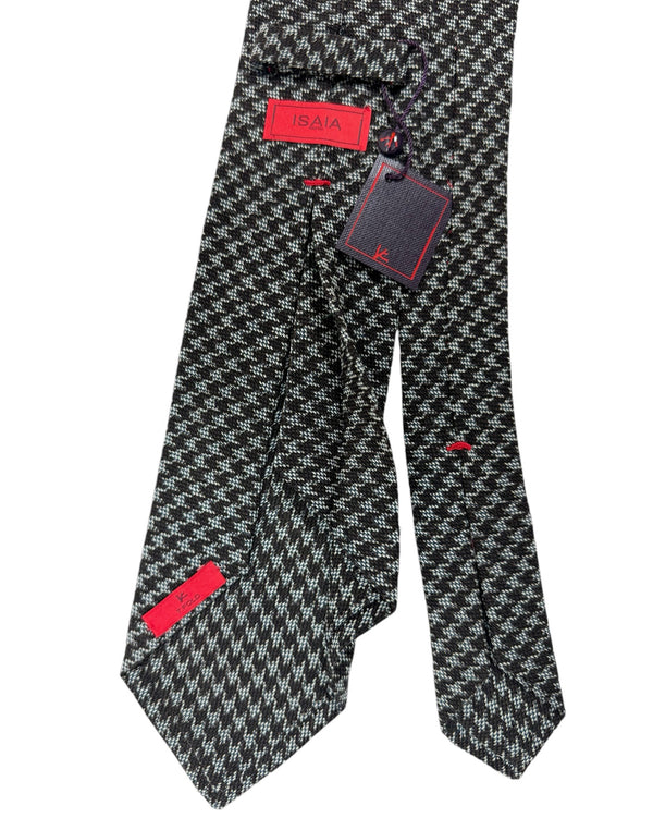 Isaia Sevenfold Tie Dark Brown Gray Silver Houndstooth - Wool Silk SALE