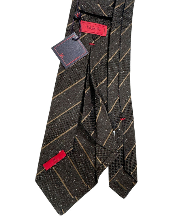 Isaia Sevenfold Tie Brown Stripes - Silk Necktie