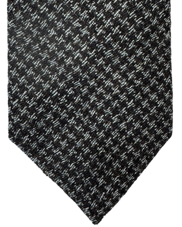 Isaia Sevenfold Tie Gray Black Houndstooth - Wool