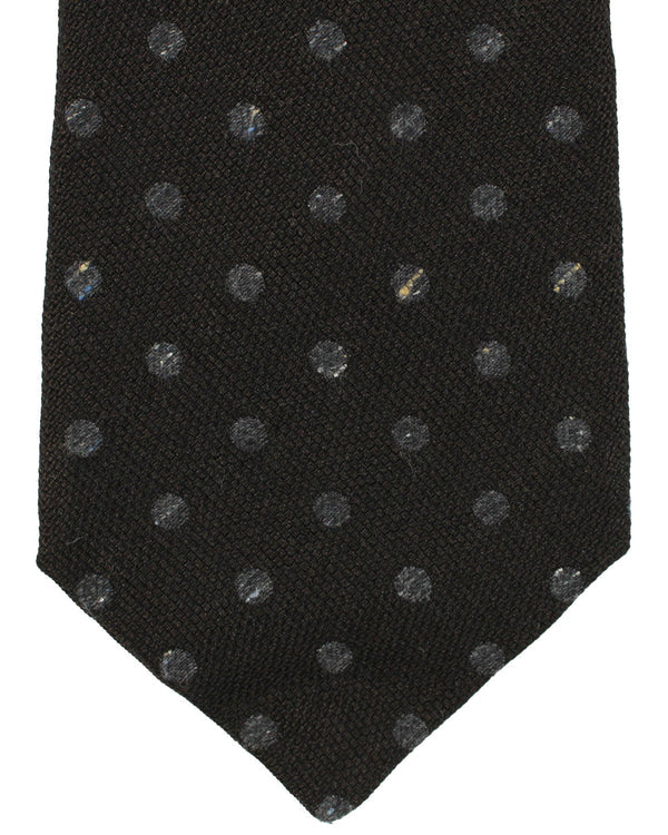 Kiton Wool Silk Cotton Tie Black Gray Dots Design - Sevenfold Necktie SALE