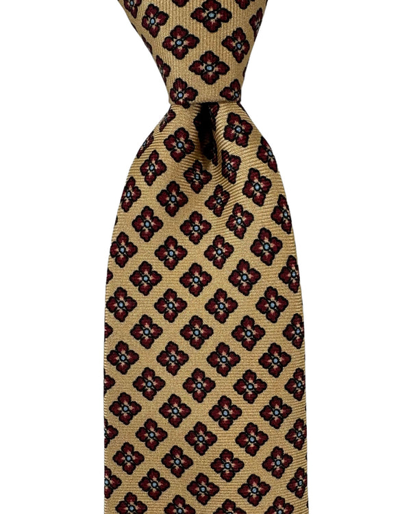 Kiton Tie Dark Taupe Maroon Geometric Flowers- Sevenfold Necktie FINAL SALE