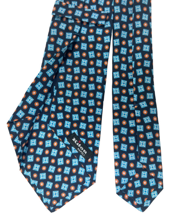 Kiton Tie Black Blue Orange Geometric - Sevenfold Necktie