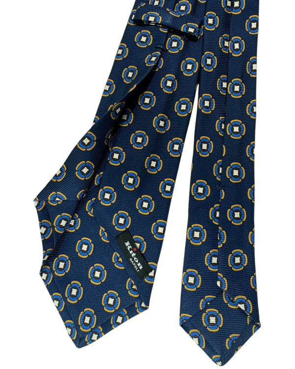 Kiton Tie Dark Blue Geometric - Sevenfold Necktie