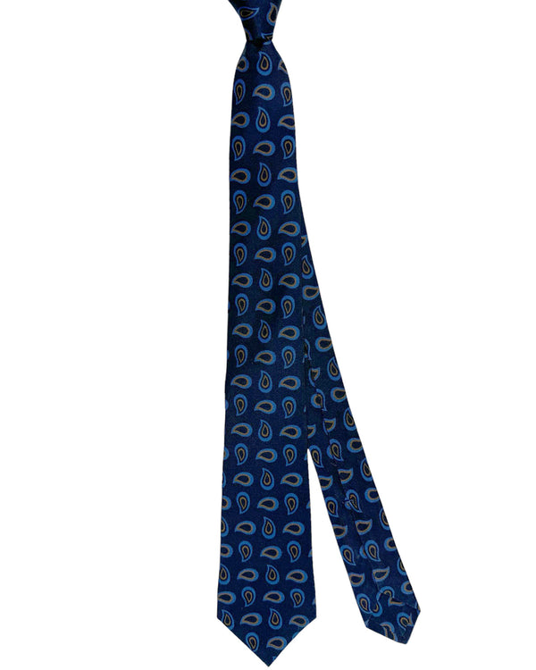 Kiton Tie Navy Brown Blue Paisley - Sevenfold Necktie