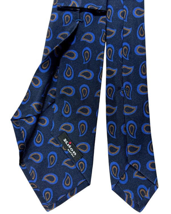 Kiton Tie Navy Brown Blue Paisley - Sevenfold Necktie