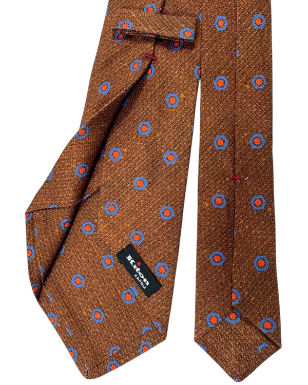 Kiton Silk Tie Brown Blue Orange Geometric Design - Sevenfold Necktie