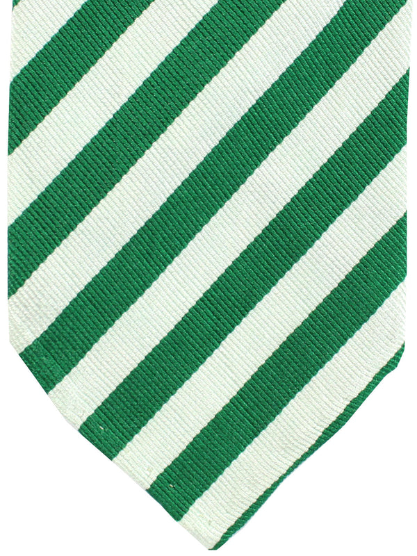 Cesare Attolini Unlined Silk Tie Light Gray Green Stripes FINAL SALE