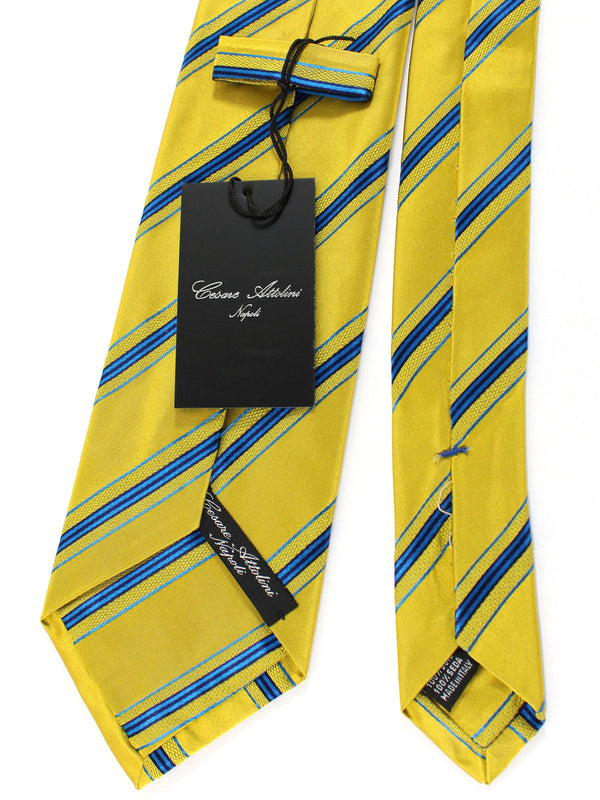 Cesare Attolini Silk Tie Olive Royal Blue Stripes SALE