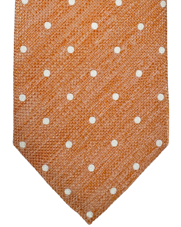 Cesare Attolini Silk Tie Peach-Orange Silver Dots SALE