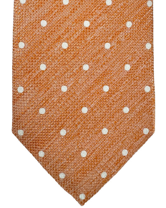 Cesare Attolini Silk Tie Peach-Orange Silver Dots SALE