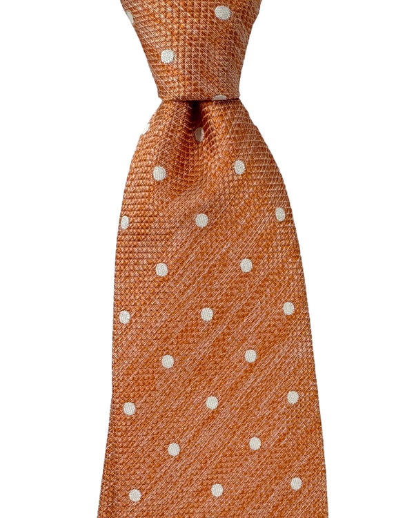 Cesare Attolini Silk Tie Peach-Orange Silver Dots SALE
