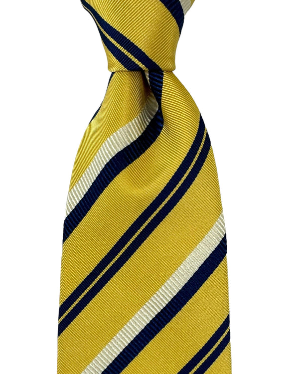 Cesare Attolini Unlined Silk Tie Olive Navy Stripes SALE