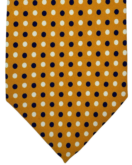 Cesare Attolini Silk Tie Orange Navy White Dots