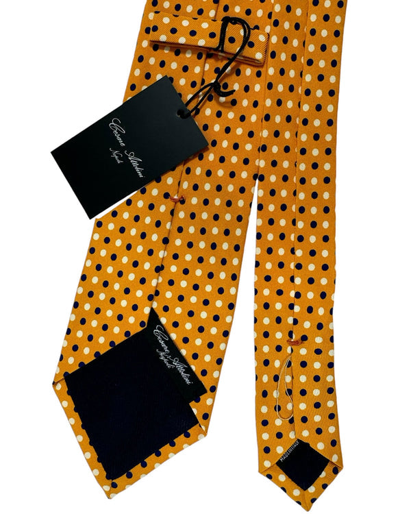 Cesare Attolini Silk Tie Orange Navy White Dots