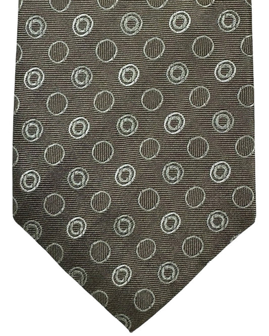 Cesare Attolini Silk Tie Taupe Silver Geometric SALE