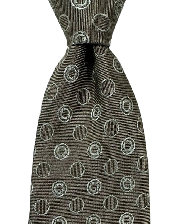 Cesare Attolini Silk Tie Taupe Silver Geometric SALE