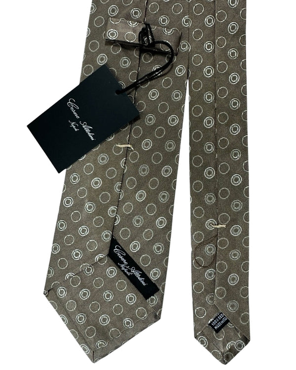Cesare Attolini Silk Tie Taupe Silver Geometric SALE