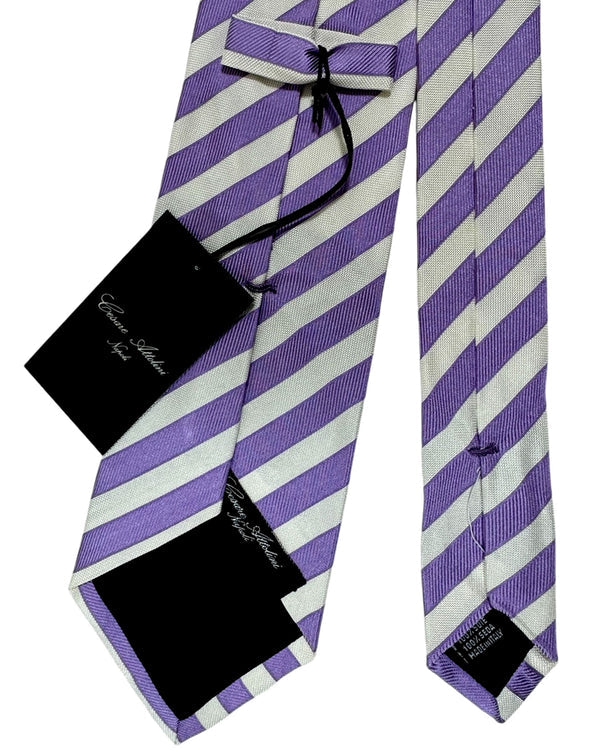Cesare Attolini Silk Tie Purple Gray Stripes