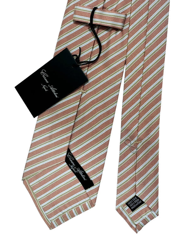 Cesare Attolini Silk Tie Dark Red Green Blue Stripes