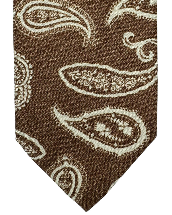 Barba Sevenfold Tie Brown White Paisley - Sartorial Neckwear BLACK FRIDAY SALE