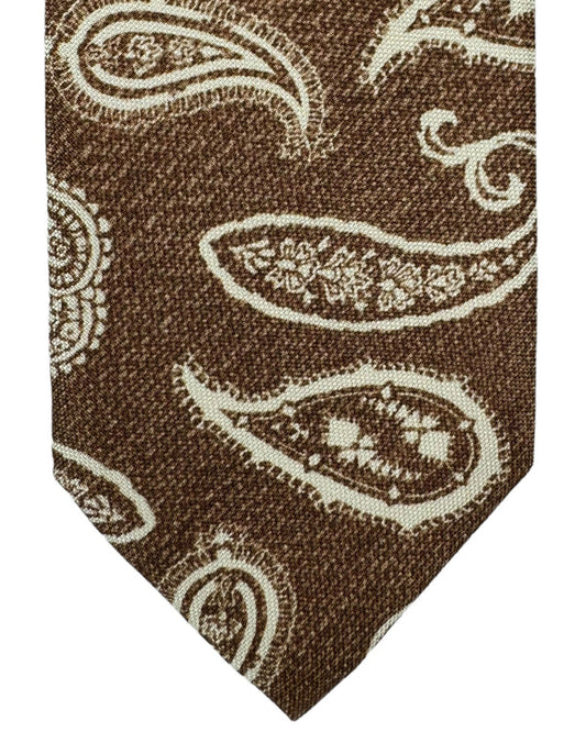 Barba Sevenfold Tie Brown White Paisley - Sartorial Neckwear BLACK FRIDAY SALE